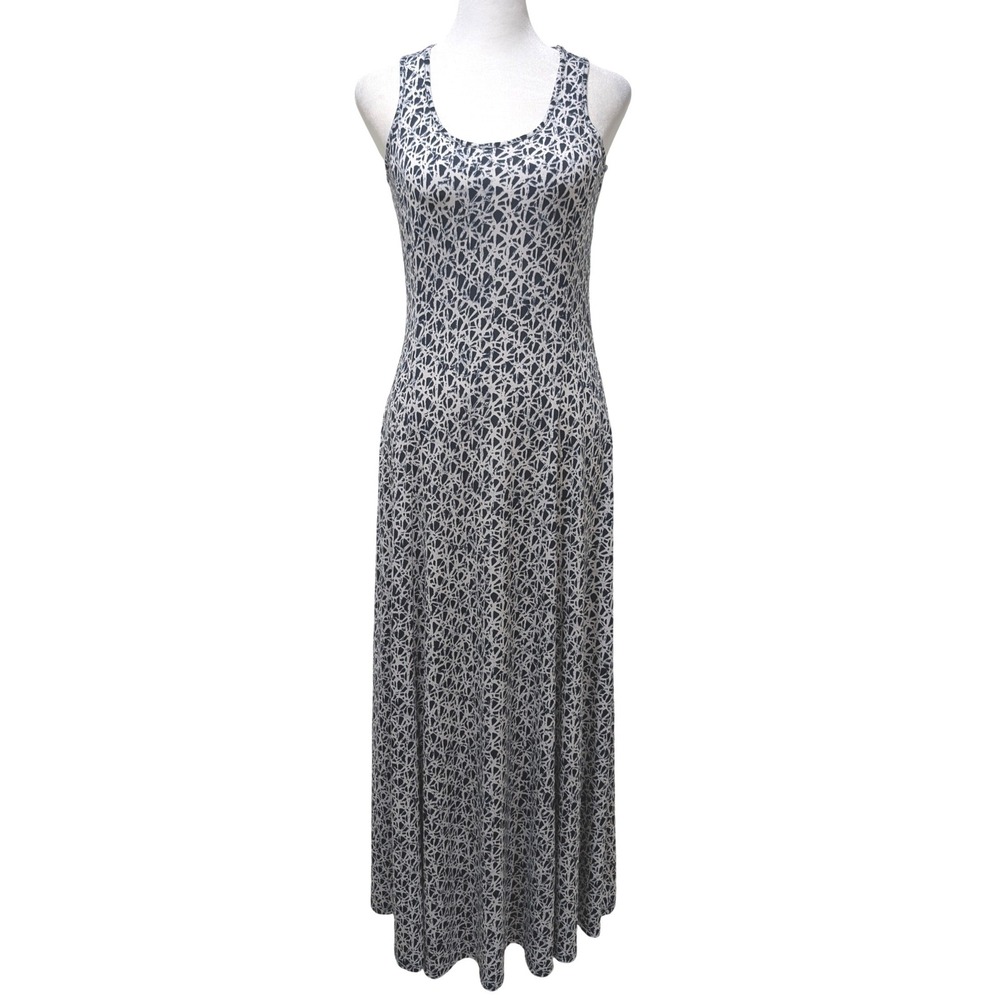 Michael Kors Navy White Abstract Print Sleeveless Maxi Dress Resort Petite Small